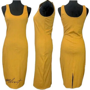 MIND CODE Women's Mustard/Yellow Bodycon Midi Dress, Small